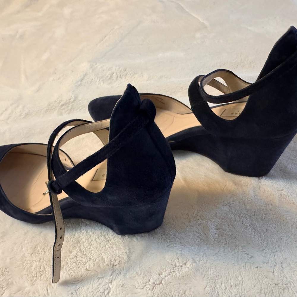 Cole Haan Blue Wedge Shoes with Crisscross Straps - Picture 4 of 5